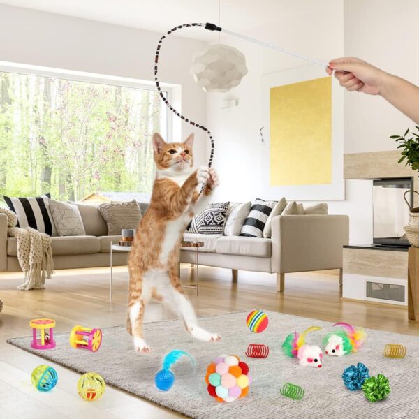 37 PCS Cat Toys, Interactive Kitten Toys for Indoor Kitty, Variety Catnip Toy Set Including Collapsible Cat Tunnel Tube Tent, Cat Feather Teaser Wand, Cat Bell, Fuzzy Ball, Spring, Mouse Toy - Image 5