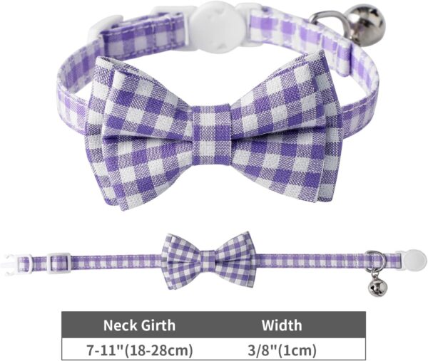 AIITLE Breakaway Cat Collar with Cute Bow Tie and Bell, Detachable Adjustable Safety Collars for Girl Cats and Boy Cats, Kittens, Puppy, Soft Stylish Plaid Patterns Cat Collars,Purple - Image 2