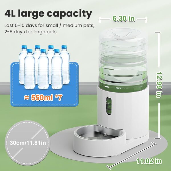 Pet Water Dispenser 4L with Placemat and Stainless Steel Bowl, Unplugged Automatic Gravity Water Dispenser, Easy to Clean, Safe for Pets - Image 5