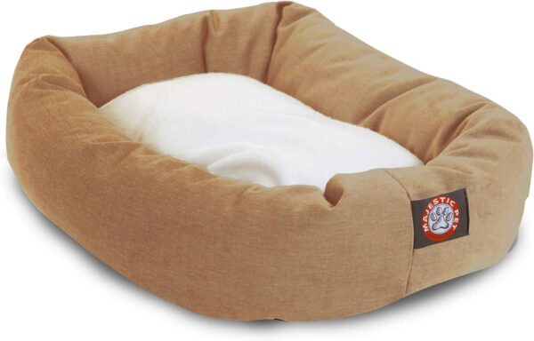 40 inch Khaki & Sherpa Bagel Dog Bed By Majestic Pet Products - Image 2