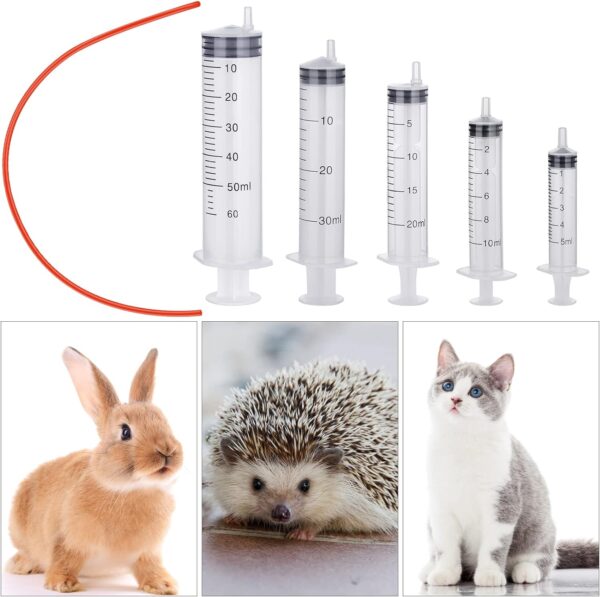 10 Pack Puppy Kitten Feeding Tube Kit Include 5 Pack 8 FR Red Rubber Puppy Feeding Tube and 5 Pack Clear Kitten Feeding Syringe 5 ML 10 ML 20 ML 30 ML 60 ML for Feeding Goat Kitten Puppy Small Animals - Image 7