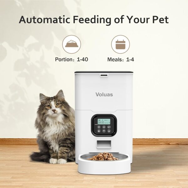 VOLUAS Automatic Cat Feeders - Pet Food Dispenser for Dry Food, Timed Cat Feeder with Desiccant Bag, Programmable Portion Size Control 4 Meals Per Day, 10s Voice Recorder - Image 2