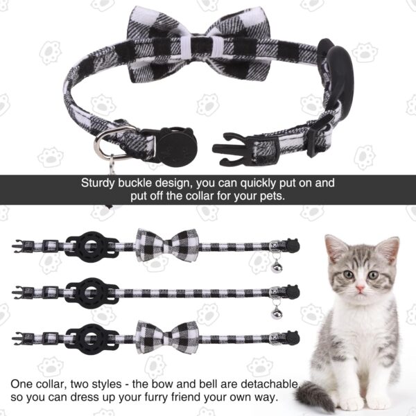 Airtag Cat Collar with Bells, Kitten Collar Breakaway for Girl Boy Cats, Safety Cat Collars with Bow Tie, Cat Collar Airtag Holder for Small Dogs Pets, 1 Pack Adjustable Plaid Design,Black - Image 6