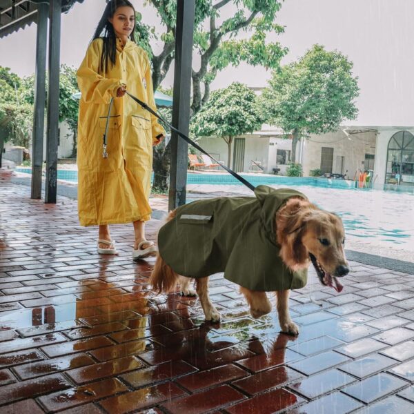 Dog Raincoats for Large Dogs Waterproof Dog Hoodies Adjustable Dog Rain Jacket Poncho Detachable with Hood Fixable Flashlight Design for Night Dog Walking Safety-Size L to 4XL- Army Green- XL - Image 6