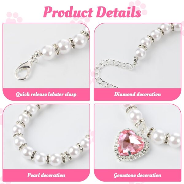 Cat Pearl Necklace Collar, Cute Rhinestone Puppy Collar Shine Small Cat Necklaces Pet Collar with Bling Accessories for Kitten Small Dogs Wedding Birthday Party(M,Pink) - Image 3