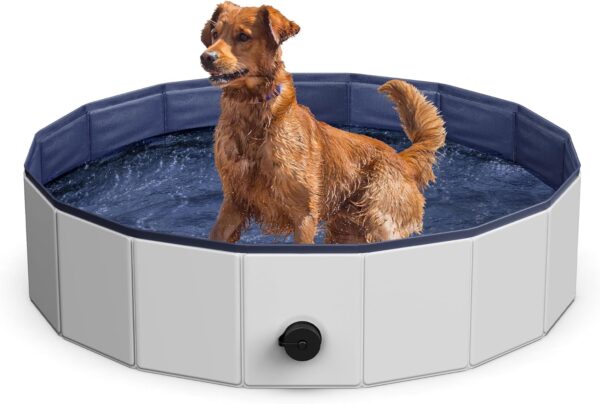 Foldable Dog Pool, 31.5" Portable Kiddie Pool, Hard Plastic Swimming Pool & Bath Tub for Dogs & Kids, Indoor & Outdoor Pet Wading Pool