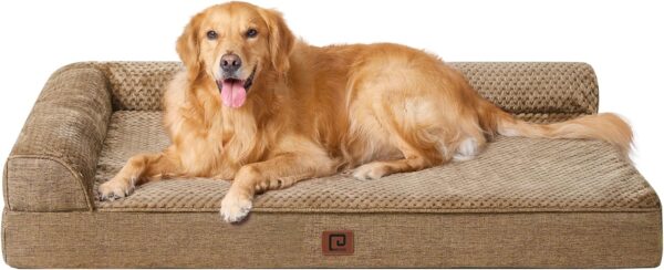 EHEYCIGA Memory Foam Orthopedic XL Dog Bed, Washable Dog Bed with Waterproof Lining Removable Cover, Extra Large Dog Bed Sofa with Nonskid Bottom XLarge Pet Couch Bed, 44x32 Inches, Camel