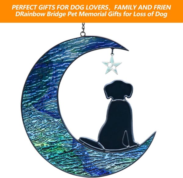 Stained Glass Window Hanging - for Suncatcher Decor Dog Memorial Gifts Cute Puppy Black Dog Decor on Blue Moon Sun Catchers Indoor Window Gifts for Dog Lovers Loss of Dog Sympathy Gift - Image 3