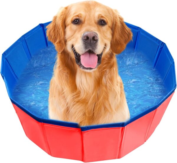 Portable Plastic Pool for Dogs, Dog Pool, 32 x 8 inch Foldable Pet Pool, Portable PVC Pet Paddling Bath Tub Dog Pools for Dogs Pet Swimming Pool Collapsible Pet Pool for Dogs Cat (Red, 32" x 8")