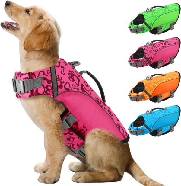 ALAGIRLS Ripstop Dog Life Jacket Pet Life Vest for Small Dogs, Reflective Life Jacket Dog Safety Vest with Superior Buoyancy for Boating Surfing Swimming Pool Beach, Pink S