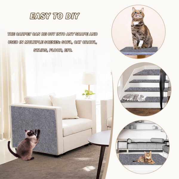 78.7”x15.8” Trimmable Cat Scratching Post Carpet Self-Adhesive Covered Cat Tree Cat Scratcher Replacement Mat DIY Shelves Steps Couch Furniture Protector,Grey … - Image 8