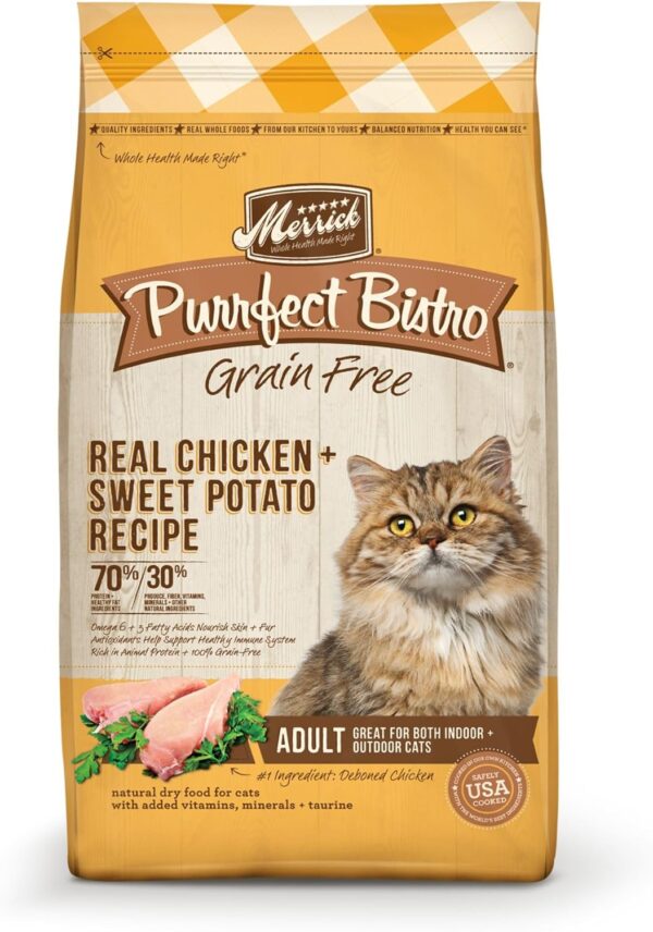 Merrick Purrfect Bistro Grain Free Natural Dry Cat Food For Adult Cats, Real Chicken And Sweet Potato Recipe - 4 lb. Bag