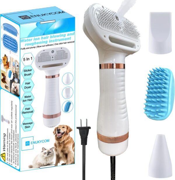 Pet Grooming Hair Blow Dryer 300 Watts for Small and Medium Dogs and Cats -Pet Hair Dryer for Dogs Grooming at Home- Pet Hair Removal Comb plus Blue Silicone Pet Wash & Massage Brush