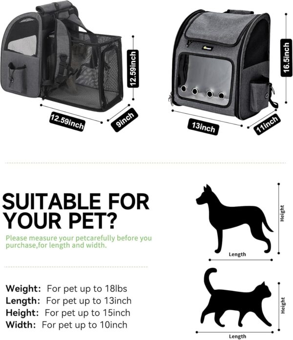 HOOPET Cat Backpack Carrier, Small and Medium Dogs and Cats Bags,Expandable Pet Carrier Backpack,Airline Approved,Suitable for Hiking/Travel/Camping, Etc, Foldable, Easy to Carry (Grey-02) - Image 2