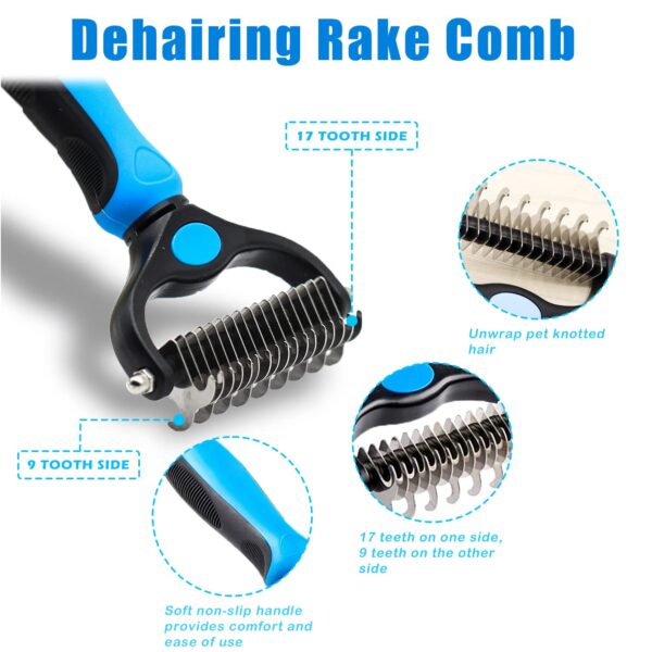 Dog Grooming Kit with Self Cleaning Slicker Cats Dogs Brush for Shedding,Pet Hair Remover Massage Pet Grooming Gloves Shedding Dematting Steel Comb for Long & Short Haired Cats Dogs - Image 3