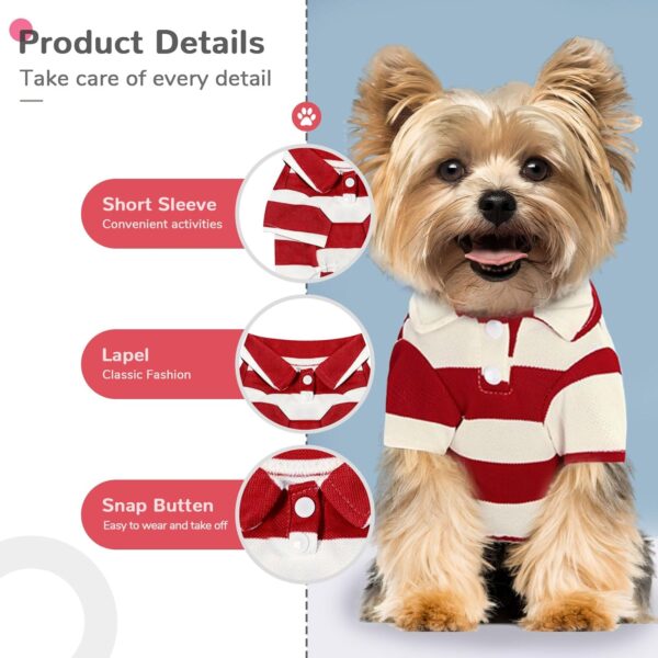 2 Pieces Stripe Dog Shirts Breathable Polo T-Shirts for Small Dogs Cats Girl Boy Puppy Sweatshirt for Chiuahaha Poodle Teacup Shihtzu Yorkie Small Pet Doggy Clothes Apparel（Pink+Red,Small） - Image 6