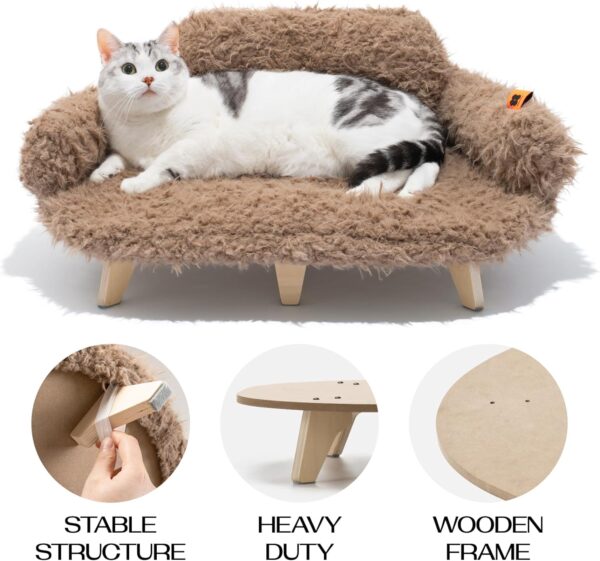 MEWOOFUN Removable Washable Cover Cat Bed - 26"x18.3"x8.5" Elevated Wooden Pet Sofa for Cats & Small to Medium Dogs, Modern Pet Furniture (Brown) - Image 5