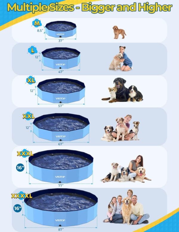 VISTOP Jumbo Foldable Dog Pool, Hard Plastic Shell Portable Swimming Pool for Dogs Cats and Kids Pet Puppy Bathing Tub Collapsible Kiddie Pool (97inch.D x 15.7inch.H, Blue) - Image 4