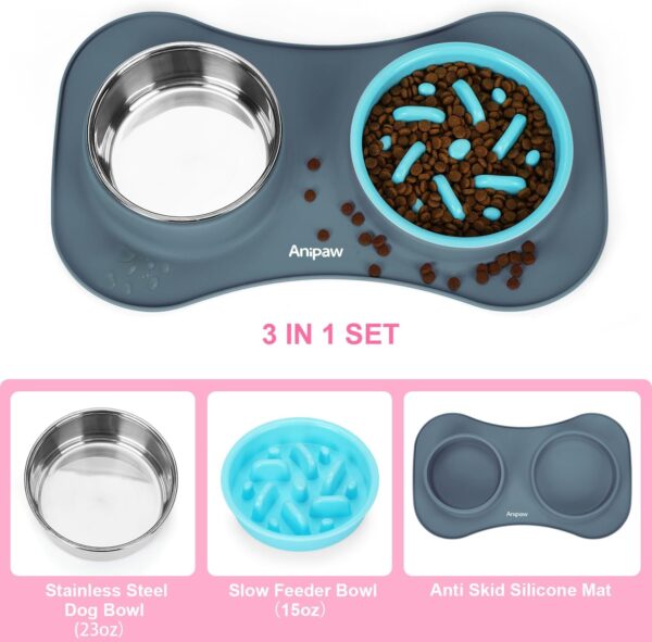 Slow Feeder Dog Bowls 3 in 1 Stainless Steel Dog Food and Water Bowls with Non-Spill and Non-Skid Silicone Mat to Slow Down Eating for Large Medium Small Breed Size Dogs and Cats - Image 3