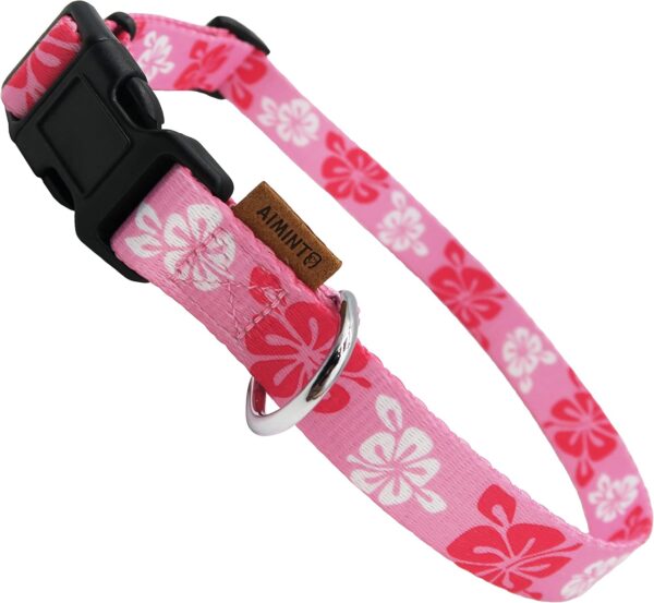 Dog Collar, Cute Floral Pattern, Soft and Adjustable Collar with Quick Release Buckle (XS (Neck 9-13", Width 3/8"), Hawaiian Pink)