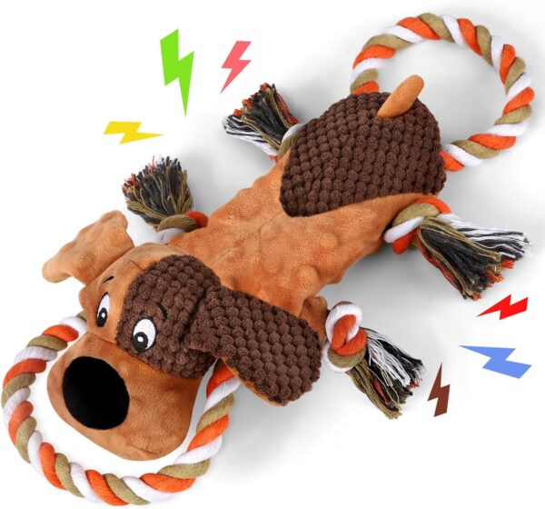 Squeaky Dog Toys, Tug of War Dog Toy for Large Dogs, Plush Puppy Toys with Pull Rope, Interactive Dog Toys for Small, Middle, and Big Dogs