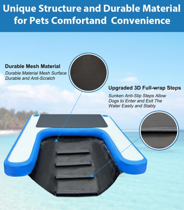 Inflatable Dog Water Ramp, Dog Floats Ramp Ladder for Pools, Boats, Docks, Sea and Lake, Non-Slip EVA Dog Pool Ramp Platform for Dogs Up to 150LBS - Image 2