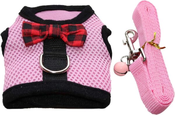 Rypet Small Animal Harness and Leash - Soft Mesh Small Pet Harness with Safe Bell, No Pull Comfort Padded Vest for Small Pet Pink S - Image 4