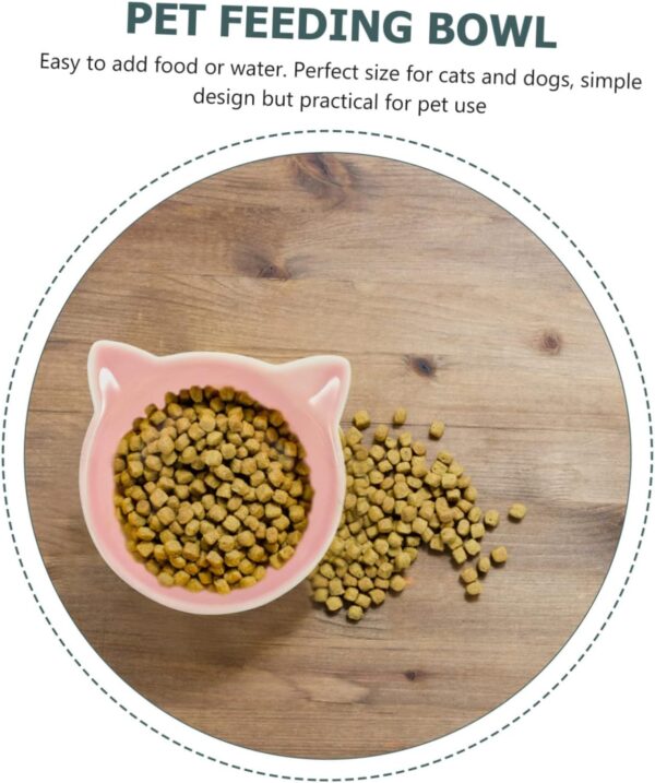 Sosoport Cat Ceramic Bowl Slow Feeder Dog Bowl Cat Bowls with Ears Bowls Stand Feeder Puppy Bowl Feeding Watering Dog Plates for Cat Floor Bowl Shallow Cat Container Ceramics to Feed Pink - Image 4