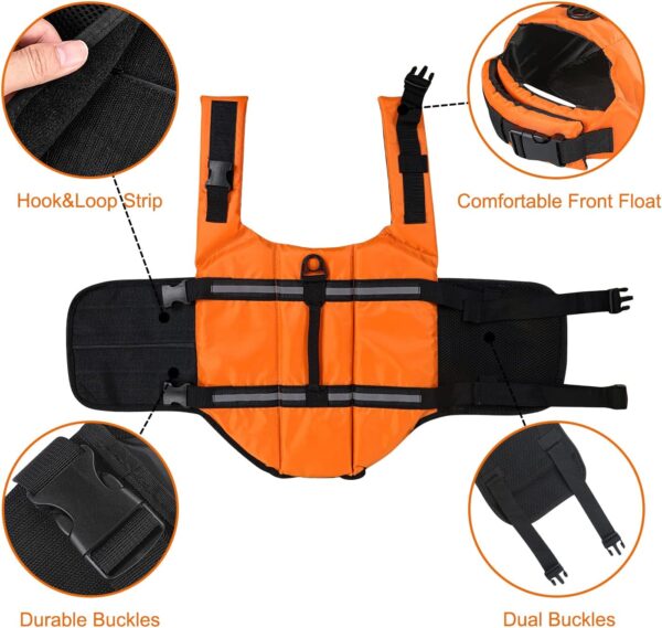 HAOCOO Dog Life Jacket Vest Saver Safety Swimsuit Preserver with Reflective Stripes/Adjustable Belt Dogs?Orange,XL - Image 4