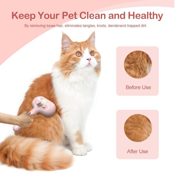 Steamy Cat Brush, Cat Steam Brush for Shedding, Spray Groom Cat Brush with Release Button, Self Cleaning Deshedding Combs for Short Long Matted Hair Pet Dog Removing Tangled and Loosse Hair (Pink) - Image 3