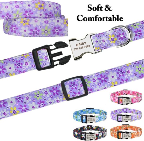 Personalized Dog Collars - Floral Custom Dog Collar with Engraved ID Name and Phone Number - Customized Dog Collars for Puppy Small Medium Large X-Large Boy Girl Dogs (Pack of 1) - Image 2