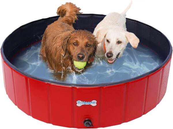 V-HANVER Dog Pool Pets Bathing Tub Plastic Wading Kiddie Pool for Medium and Large Dogs Kids - Portable Foldable Collapsible, 55.1 X 12 inch