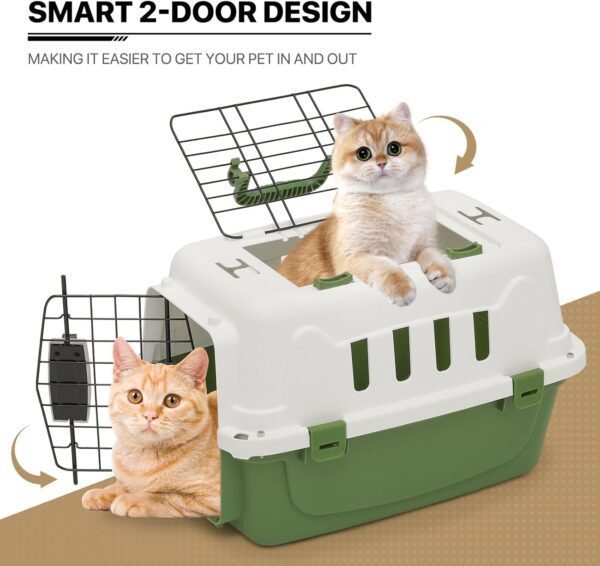 MoNiBloom 18-Inch 2-Door Top Loading Cat Carrier, Plastic Dog Crate Hard-Sided Dog Travel Carrier for Small Dogs and Cats, Ventilation and Security Lock Design for Pets up to 10 lbs (Green) - Image 5