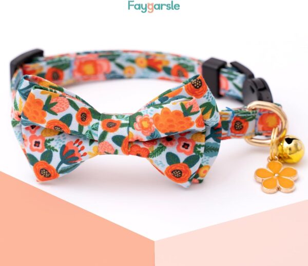 Faygarsle 2 Pack Cat collar with Bell Breakaway Bowtie for Male Female Cats Pink Purple Flower Floral Spring Summer Cat Collar for Boy Girl Cats - Image 4