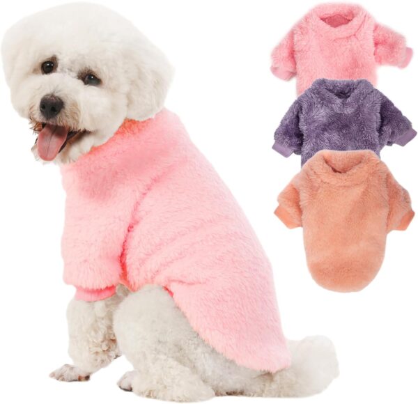 Dog Sweater, 3 Pack Dog Sweaters for Small Dogs, Dog Clothes for Small Dogs Girl Boy, Ultra Soft and Warm Puppy Sweater Dog Coat for Winter Christmas (Small, Pink+Purple+Peach)