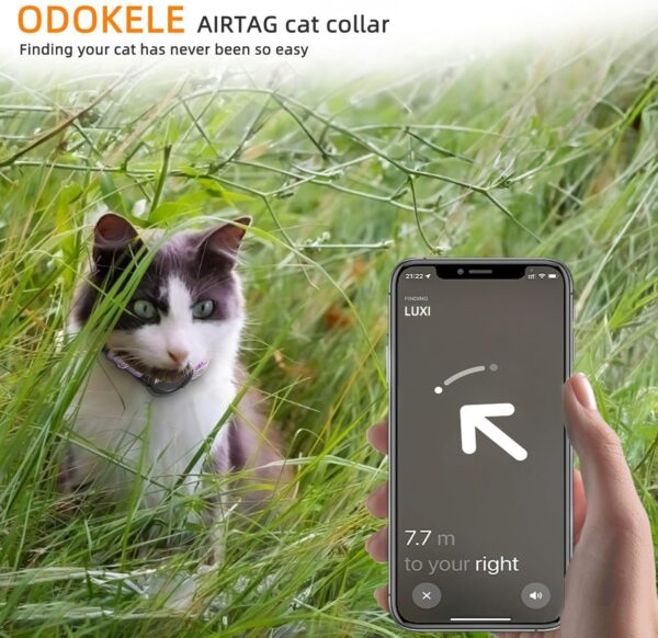 Airtag Cat Collar Breakaway, Odokele Reflective Cat Collars with Apple Air Tag Holder for Kitten, Cat GPS Tracker Adjustable Collars with Safety Quick Release Buckle for Kitties and Puppies - Black - Image 2