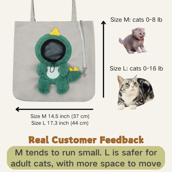 Cat Out Bag, Cute Cozy Cartoon Hands Free Show Head Cat Sling Carrier, Cat Restrainer Shoulder Bag for Outdoor Travel (Dino, Medium) - Image 2