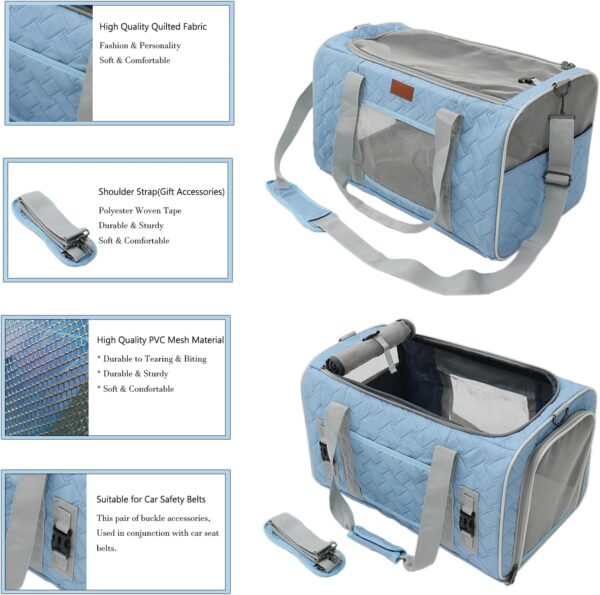 HSC PET Cats Carrier Soft-Sided Quilted Pet Pups Bag Temporary Kennel Fit Luggage Case Traveling Outdoor Go to Vet, Side Pocket,15 lbs Puppy/18 lbs Cat or Kittens (Light Blue) - Image 2