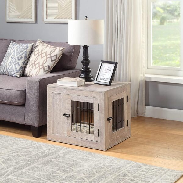 unipaws Furniture Style Dog Crate for Small Dogs, Cats, Min Pigs, Rabbit, Indoor Aesthetic Puppy Kennel, Modern Decorative Wood Wire Pet House Dog Cage, Pretty Cute End Side Table Nightstand, Grey - Image 2