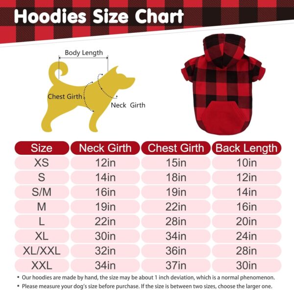 KOOLTAIL Plaid Dog Hoodie Pet Clothes Sweater with Hat and Pocket for Small Medium Large Size Dogs, Soft Winter Warm Dog Cold Weather Coat, Fleece Fall Dog Hooded Sweatshirt for Puppy Cats, Red XL - Image 2