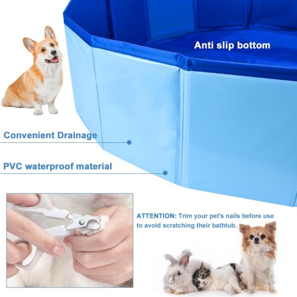 24'' x 8'' Dog Pool, Folding Dog Swimming Pool, Portable Dog Bathtub, Dogs Cats PVC Non-Slip Bath Tub Puppy Shower Bathing Tub and Collapsible Pool for Dogs Cats (Blue) - Image 5