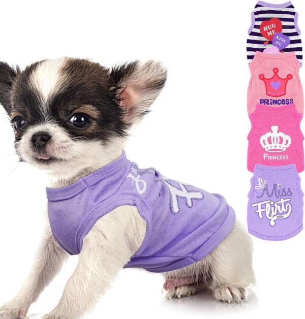 4 Pieces Dog Clothes for Small Dogs Girl Summer Soft Puppy Clothes Cute Chihuahua Teacup Dog Clothes Female Dog Shirts Breathable Pet Clothing Pink Girl Dog Clothes (X-Small), pink,purple