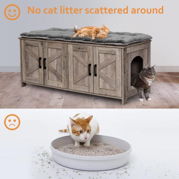 Cat Litter Box Enclosure for 2 cats, Litter Box Furniture Hidden with Double Room,Wooden Cat Washroom Furniture,Cat House,47.2”L x 19.7”W x 19.7”H,Greige - Image 7