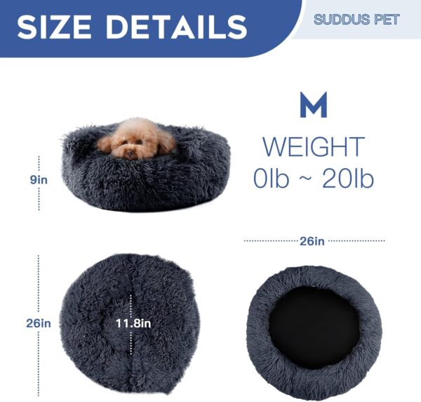 suddus Anti Anxiety Dog Bed with Blanket Attached, Hooded Dog Bed for Medium Dogs, Round Soft Fluffy Donut Snuggle Dog Bed, Washable, Drak Grey, 26" - Image 8