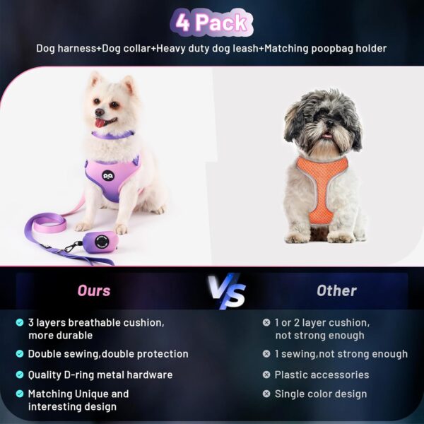 Dog Harness Collar Leash Combo,No Pull Adjustable Vest Cute for Small Puppy Medium Girl/Boy Pets with Poop Bag Holder(XSmall,Purple) - Image 2