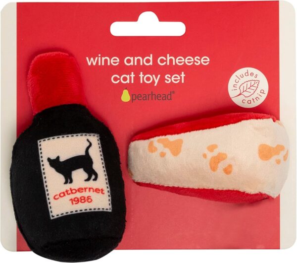 Pearhead Pet Cheese and Wine Plush Cat Toys, Set of 2, Wine and Cheese Catnip Toys, Crinkle Cat Toys, Cat Owner Valentine's Day Keepsake - Image 10