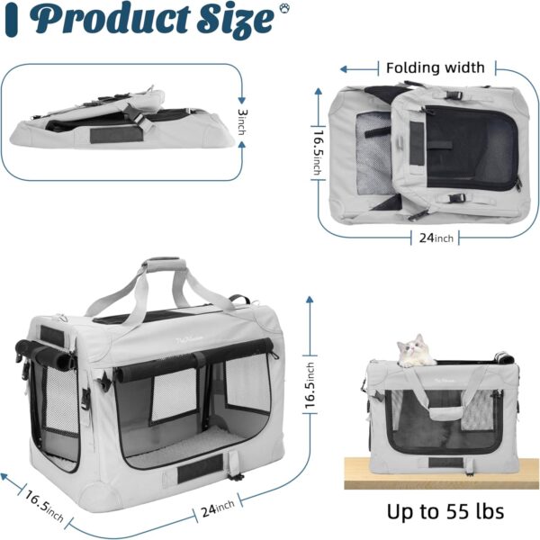 Extra Large Cat Carrier for 2 Cats, Collapsible Soft Sided Pet XL Crate for Large Mudium Big Cat 20lbs+, Car Travel Portable Bag for Long Trips Ride 24"x16.5"x16.5" - Image 5