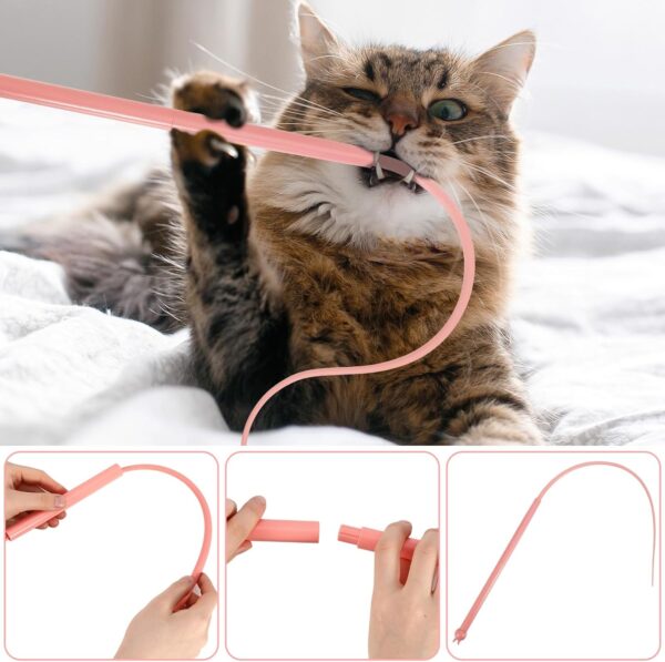 2 Pcs Cat Toy Wand, Cat Toys Interactive Cat Toys for Indoor Cats Silicone Tail Teaser Toy Cat Toys for Bored Indoor Adult Cats Safe Silicone Cat Wand Toy - Image 3