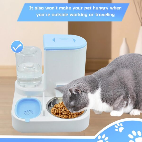 Automatic Cat Food and Water Dispenser Set 2 in 1, All-in-One Gravity Pet Feeder with Stainless Steel Cat Food Bowl Travel Auto Supply Feeder and Water Dispenser for Small Medium Cats Dogs (Blue) - Image 3