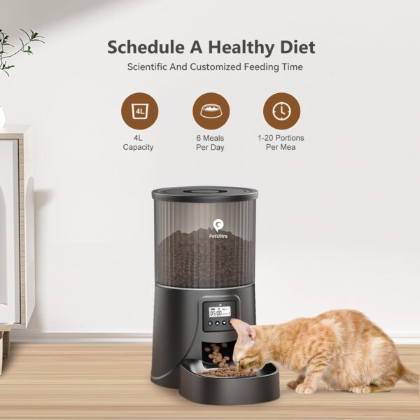 Automatic Cat Feeders, Timed Dog Feeder 4L Programmable Control 1-6 Meals Pet Dry Food Dispenser with Desiccant Bag for Cats and Small Medium Dogs, Dual Power Supply - Image 3